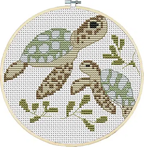 Awesocrafts Cross Stitch Kits Little Turtle Looking for Mom CT Stamped Patterns Easy Cross Stitching Embroidery Needlework Kit Supplies (Turtle)