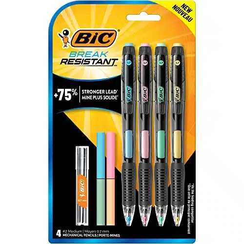 BIC Break Resistant Mechanical Pencils with Erasers, No. edium Point (mm), Count Pack for School or Office Supplies