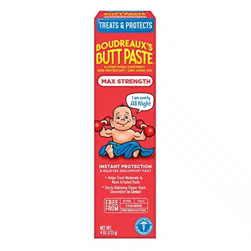 Boudreaux's Butt Paste Maximum Strength Diaper Rash Cream, Ointment for Baby, oz Tube