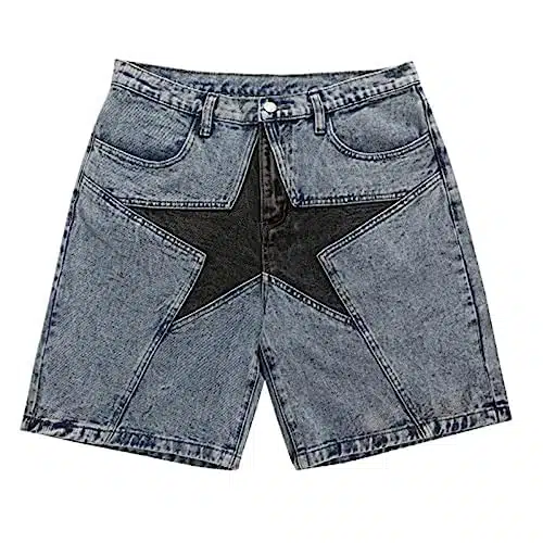 CUTEGAL Star Jorts for Men Denim Shorts Baggy Jorts Mid Rise Stretchy Patchwork Jeans Shorts Jorts YK (A,Medium,Medium)