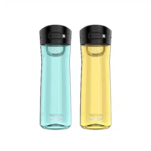 Contigo Jackson BPA Free Plastic Water Bottle with Leak Proof Lid, Chug Mouth Design with Interchangeable Lid and Handle, Dishwasher Safe, oz Pack, Jade Vine & Pineapple