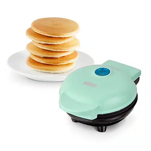 DASH Mini Maker Electric Round Griddle for Individual Pancakes, Cookies, Eggs & other on the go Breakfast, Lunch & Snacks with Indicator Light + Included Recipe Book   Aqua,Inch
