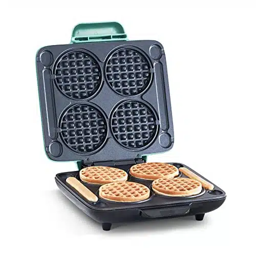 DASH Multi Mini Waffle Maker Four Mini Waffles, Perfect for Families and Individuals, Inch Dual Non stick Surfaces with Quick Release & Easy Clean   Aqua