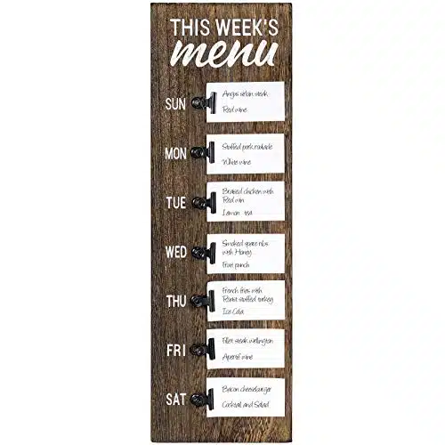 Dahey Menu Board for Kitchen Weekly Meal Planner Rustic Wood Board with Clips, Farmhouse Signs Wall Decor, Chalkboard Display Fridge Decor, Brown, Small