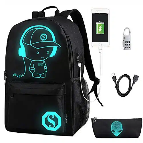 FLYMEI Bookbags for Teen Boys, Anime Cartoon Luminous Backpack with USB Charging Port, Inch Laptop Backpack for Men, School Backpack for GirlsBoys, Cool Anime Backpack