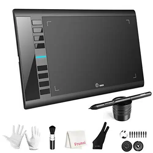 Graphics Drawing Tablet, UGEE x inch Large Drawing Tablet with Hot Keys, Passive Stylus of Levels Pressure, UGEE Graphics Tablet for Paint, Design, Art Creation Sketch Black