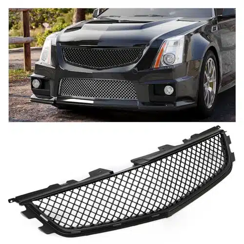 HECASA Front Upper Grille Compatible with Cadillac CTS V CTSV CoupeWagonSedan Mesh Grill Shell Painted Black