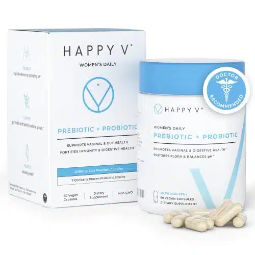 Happy v Dr. Formulated Vaginal Probiotics for Women, Clinically Proven Womens Probiotic for Vaginal Health & pH Balance Complex, Natural BV Treatment & Yeast Infection Prebiot