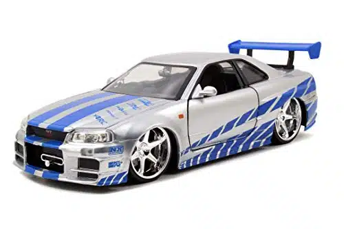 Jada Toys Fast & Furious Brians Nissan Skyline RDie cast Car, Scale, Silver & Blue