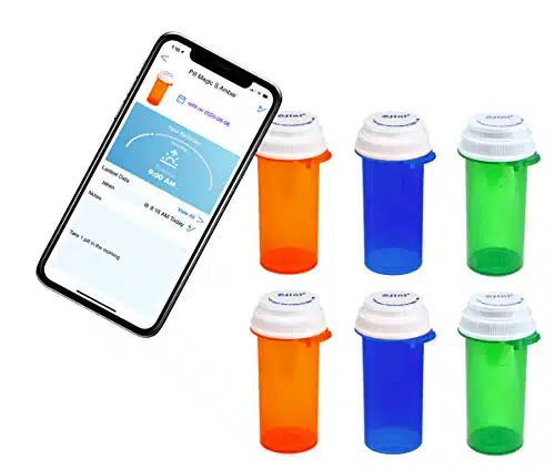 Jini Pill Magic S Smart Pill Bottle  Instantly Set Pill Reminder, Record Pill Taken & Location by Just Tapping The Logo with Your Phone (Pack of Amber, Blue, Green)