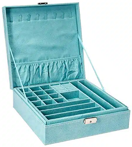 KLOUD City Two Layer Jewelry Box Organizer Display Storage case with Lock (Blue)
