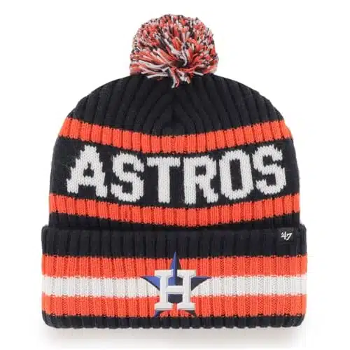 LB Unisex Adult Primary Logo Bering Cuffed Knit Pom Beanie Hat One Size (US, Alpha, One Size, Houston Astros)