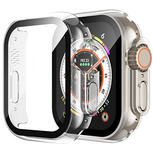 Misxi Pack Hard PC Case Built in Tempered Glass Compatible with mm Apple Watch Ultra  Ultra, Thin Protective Case with Screen Protector for iWatch, Cover with Button, Transparent