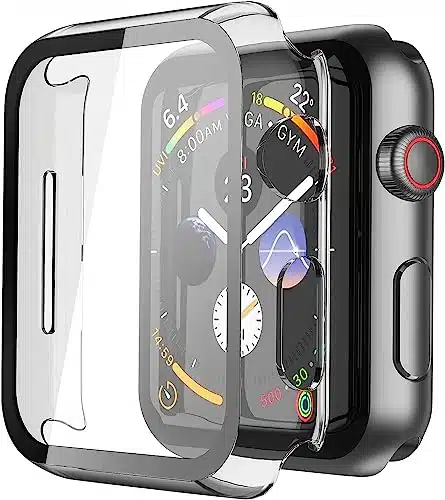 Misxi Pack Hard PC Case with Tempered Glass Screen Protector Compatible with Apple Watch Series Series Series SE mm, Scratch Resistant Overall Protective Cover for iWatch, Clear