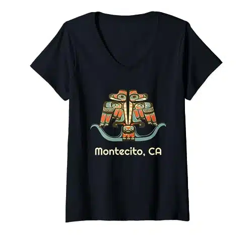 Montecito California Thunderbird NW Native American V Neck T Shirt