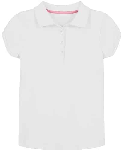 Nautica Girls' School Uniform Short Sleeve Polo Shirt, Button Closure, Soft Pique Fabric, White, T