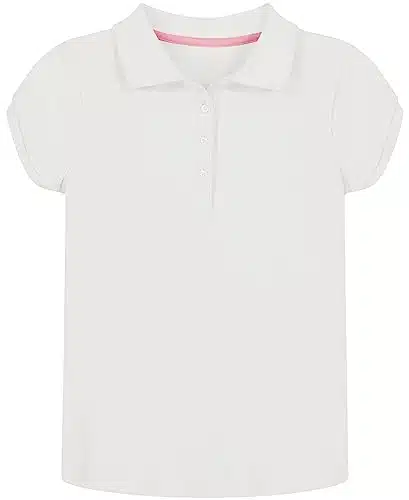 Nautica Girls' School Uniform Short Sleeve Polo Shirt, Button Closure, Soft Pique Fabric, White, T