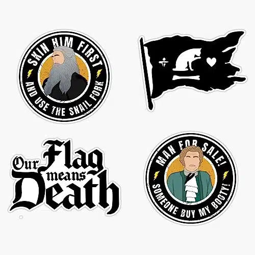 Our Flag Means Death   Flag with Cat Pack with Stede and Blackbeard Bumper Sticker Vinyl Decal