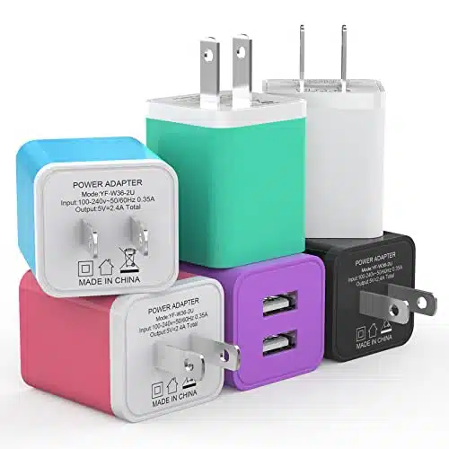 Pack USB Wall Charger, iGENJUN A Dual USB Port Cube Power Plug Adapter Fast Phone Charger Block Charging Box Brick for iPhone ProPro Max, Samsung Galaxy, Pixel, LG, Android Colorful
