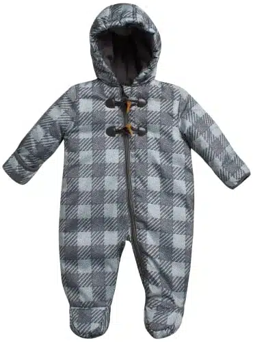 Perry Ellis Baby Boys' Pram Jumpsuit   Quilted Fleece Lined Coveralls (Newborn, ), onths, Charcoal Checkered