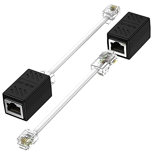 Phone Jack to Ethernet Cable Adapter, RJPC Female to RJPC Male for Landline Telephone Service (Pack)