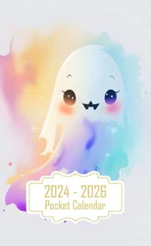 Pocket Calendar Two Year Monthly Planner for Purse , onths from January to December  Realistic watercolor clipart  Halloween ghost
