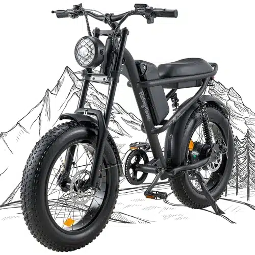 Riding'times  Winter Moped Style Ebike, Inch Fat Tire Electric Bike, Up to PH & iles, Layer Full Suspension, AH Removable Battery, Mountain Snow E Bike