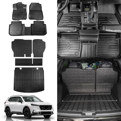 Rongtaod Floor Mats Compatible with Honda CRV Hybrid Cargo Mat Trunk Mat Cargo Liner Back Seat Cover Protector Honda CR V Accessories (Fit Upper Deck, Trunk Mat+Backrest Mats+Floor Mats)