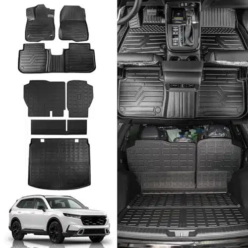 Rongtaod Floor Mats Compatible with Honda CRV Hybrid Cargo Mat Trunk Mat Cargo Liner Back Seat Cover Protector Honda CR V Accessories (Fit Upper Deck, Trunk Mat+Backrest Mats+Floor Mats)