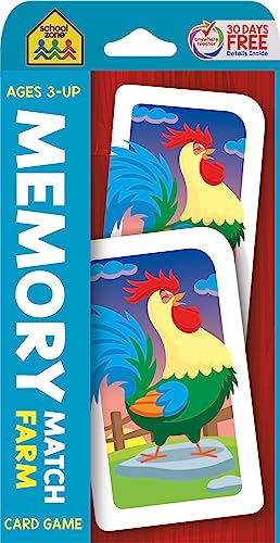 School Zone   Memory Match Farm Card Game   Ages +, Preschool to Kindergarten, Animals, Early Reading, Counting, Matching, Vocabulary, and More (School Zone Game Card Series)