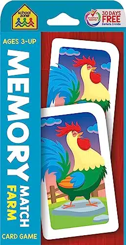 School Zone   Memory Match Farm Card Game   Ages +, Preschool to Kindergarten, Animals, Early Reading, Counting, Matching, Vocabulary, and More (School Zone Game Card Series)