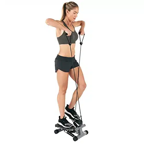 Sunny Health & Fitness Mini Stepper for Exercise Low Impact Stair Step Cardio Equipment with Resistance Bands, Digital Monitor, Optional Twist Motion Stepper , Black