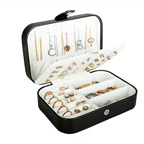 Travel Jewelry Box, PU Leather Small Jewelry Organizer for Women Girls, Double Layer Portable Mini Travel Case Display Storage Holder Boxes for Stud Earrings, Rings, Necklaces