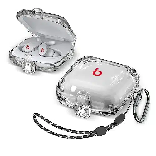 [Upgrade Lock] Beats Fit Pro Case with Lock, TPU Shell Clear Case for Beats Fit Pro Charging Case, Full Protective Safety Lock Case Cover for Beats Fit Pro Accessories with KeychainLanyard (Clear)