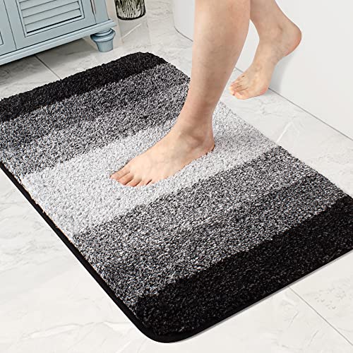 Walensee Bathroom Rug Non Slip Bath Mat for Bathroom (x , Ombre Black) Water Absorbent Soft Microfiber Shaggy Bathroom Mat Machine Washable Bath Rug for Bathroom Thick Plush R