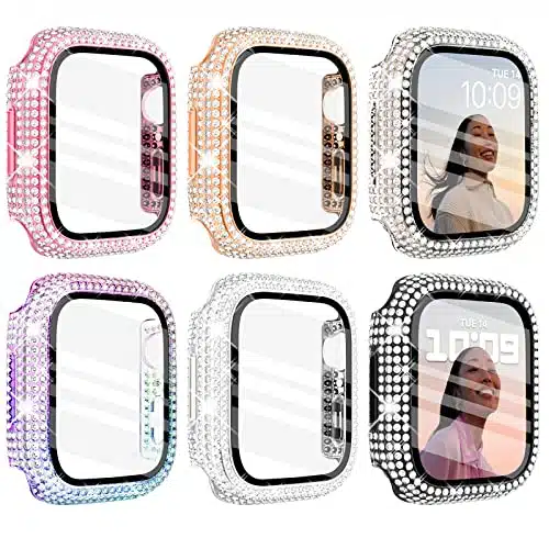 Wingle Pack Compatible with Apple Watch Case mm Face Cover with Screen Protector,Over Bling Crystal Diamond Apple Watch Bumper Case for Apple Watch Series SE Screen Protector mm
