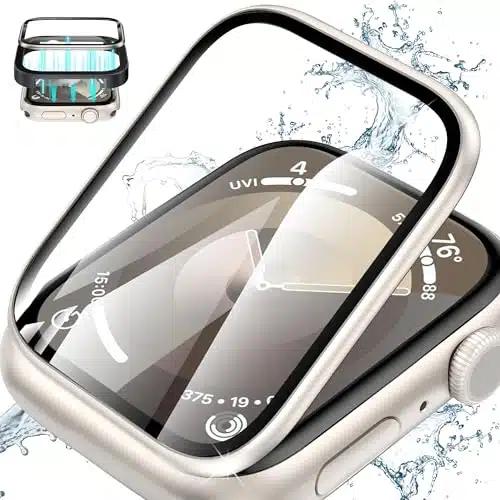 YMHML Pack for Apple Watch Screen Protector mm Series , Titanium Bumper with Tempered Glass, [Upgrade Zero Bubble] Waterproof HD Clear Full Cover Film for iWatch Accessories, Starlight