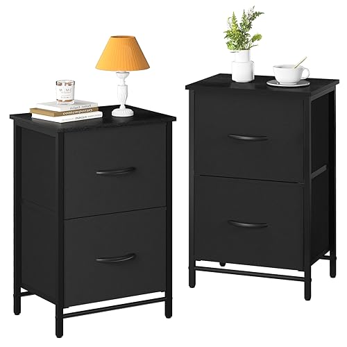 Yoobure Night Stand Set , Nightstand with Fabric Drawers, Small Wood Nightstands for Bedroom, Bedside Tables with Drawers for Small Spaces, Large Storage Drawers Dresser for Dorm Bed Side Table