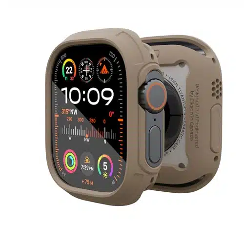 elkson Made for Apple Watch Ultra Bumper Case mm Screen Protector Tempered Glass, Quattro Max Series Rugged for iWatch, Military Grade Durable Protective Cover, Flexible Shock Proof, Tan