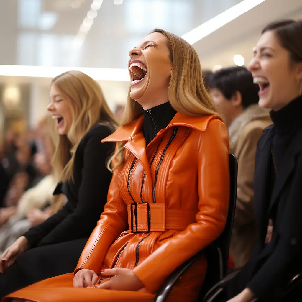 female supermodels in trech coats laughing gif
