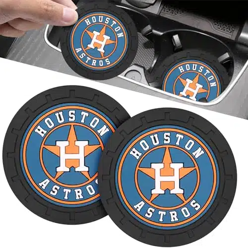 for Huston Astros Car Cup Holder Coasters,Baseball Fans Car Coasters for Car Cup Holder,Huston Astros Car Cup Holder Insert,SouvenirGifts for Baseball Fans,Silicone Non Slip Car Cup Mat,''