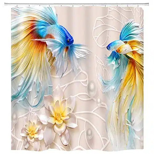 hipaopao Goldfish Lotus Flowers Shower Curtain Koi Fish Leaf D Printed Fabric Shower Curtain Sets Bathroom Decor with Hooks Waterproof Washable x inches Yellow Blue Red