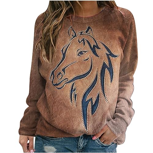 winter outfits woman ofertas black of friday womens crewneck sweatshirts vintage horse print casual long sleeve sweaters soft comfy pullover top