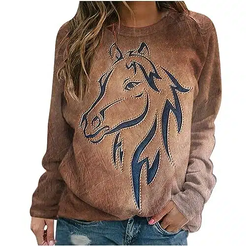winter outfits woman ofertas black of friday womens crewneck sweatshirts vintage horse print casual long sleeve sweaters soft comfy pullover top