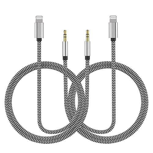 Aux Cord for iPhone, Pack ft [Apple MFi Certified] Lightning to mm Aux Audio Adapter Cable Compatible with iPhone XS XR X for Car Home Stereo Headphone Speaker, Silver