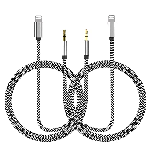 Aux Cord for iPhone, Pack ft [Apple MFi Certified] Lightning to mm Aux Audio Adapter Cable Compatible with iPhone XS XR X for Car Home Stereo Headphone Speaker, Silver