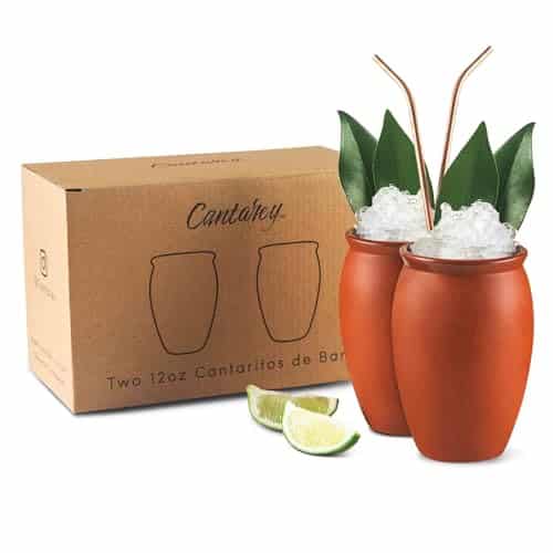 CANTAREY oz Clay Cups for Tequila, Margaritas, Mojitos and More, Cantaritos de Barro Mexicanos, Natural Clay Margarita Glasses, Taco Tuesday Tazas de Barro, Set of