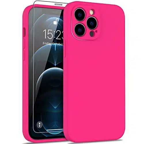 DEENAKIN Compatible with iPhone Pro Max Case with Screen Protector,Enhanced Camera Protection,Soft Liquid Silicone Cover,Slim Fit Shockproof Protective Phone Case for Women Gi