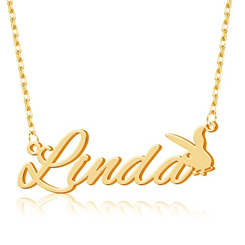 DayOfShe Easter Gifts Personalized Bunny Name Necklace for Girls K Gold Plated Name Plate Necklaces for Women