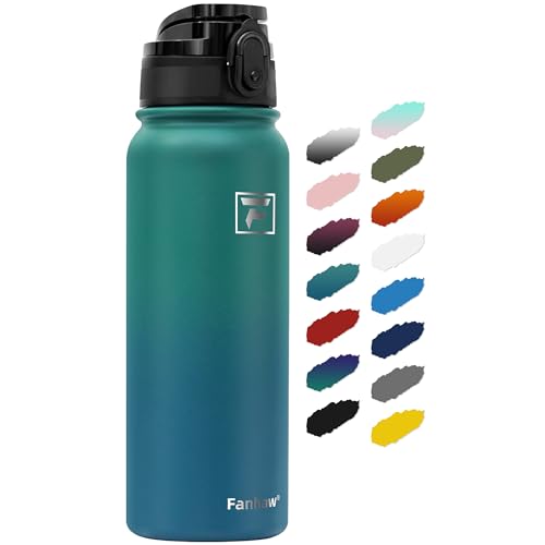 Fanhaw Oz Insulated Stainless Steel Water Bottle with Chug Lid   Leak & Sweat Proof with Anti Dust Lid (Green Blue)